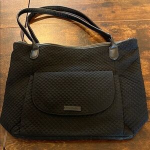 Vera Bradley Black Microfiber Quilted Tote Bag, Very Good Condition.